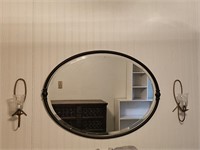 Beveled Decorative Wall Mirror, Brass Sconces