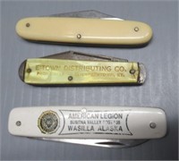 (3) Folding knives. Advertising American Legion