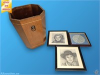 Wooden Waste Bucket + Pair Amish Prints