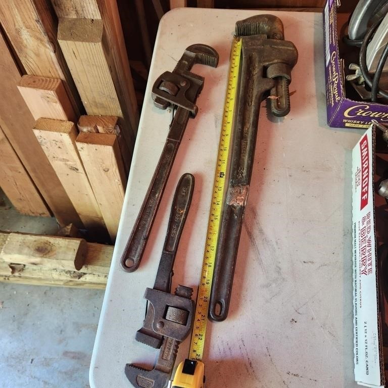 3 Pipe Wrenches - largest is Ridgid (welded)