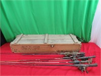 Wood Box/rope handles, fishing rods
