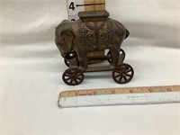 Vintage Cast Iron Circus Elephant Bank on Wheels,