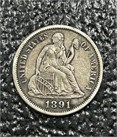 1891-P US Liberty Seated Dime