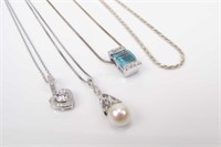 Sterling Silver Necklaces, Pearl and Diamond
