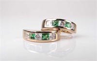 14K Rose Gold Emerald, CZ Earrings