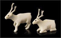 UNIDENTIFIED INUIT ARTIST, Two Ivory Caribou, c. e