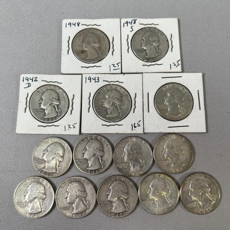 (14) Washington Silver (90%) Quarters- 1940 - 1950