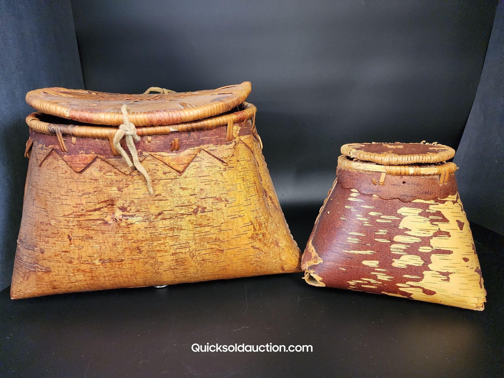 2 Old Birch Bark Baskets For Display- Great Displa