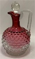 Cranberry Glass Hobnail Decanter