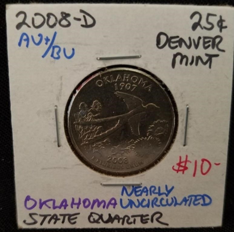 2008- D Denver Mint Oklahoma State Quarter,
