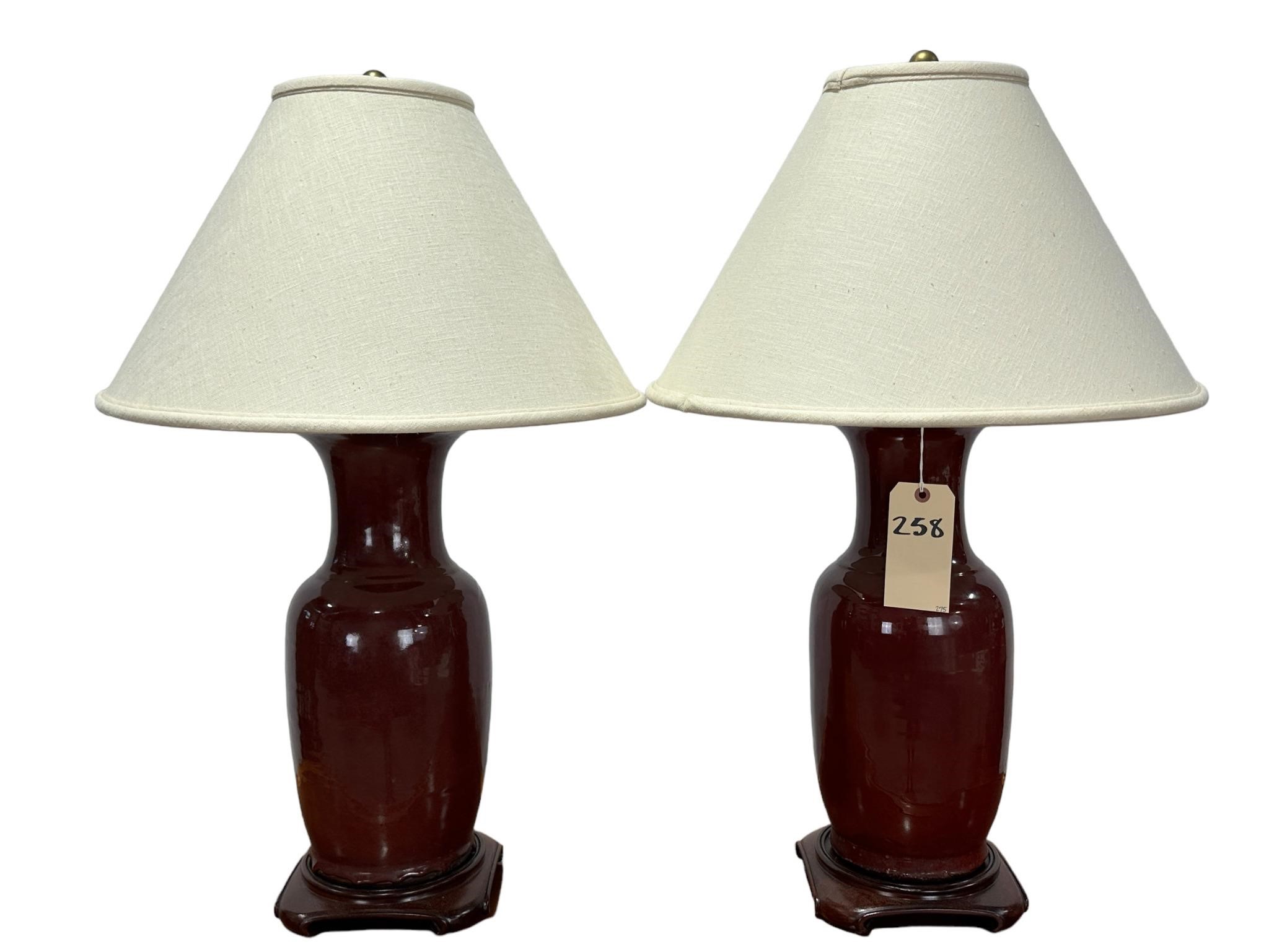 Pair of Large Red Ceramic Vase Lamps