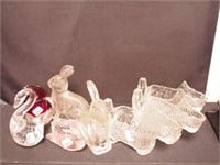 Eight pieces of vintage glass: five candy