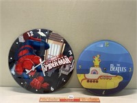 SPIDER-MAN GLASS CLOCK W 2007 BEATLES CLOCKFACE