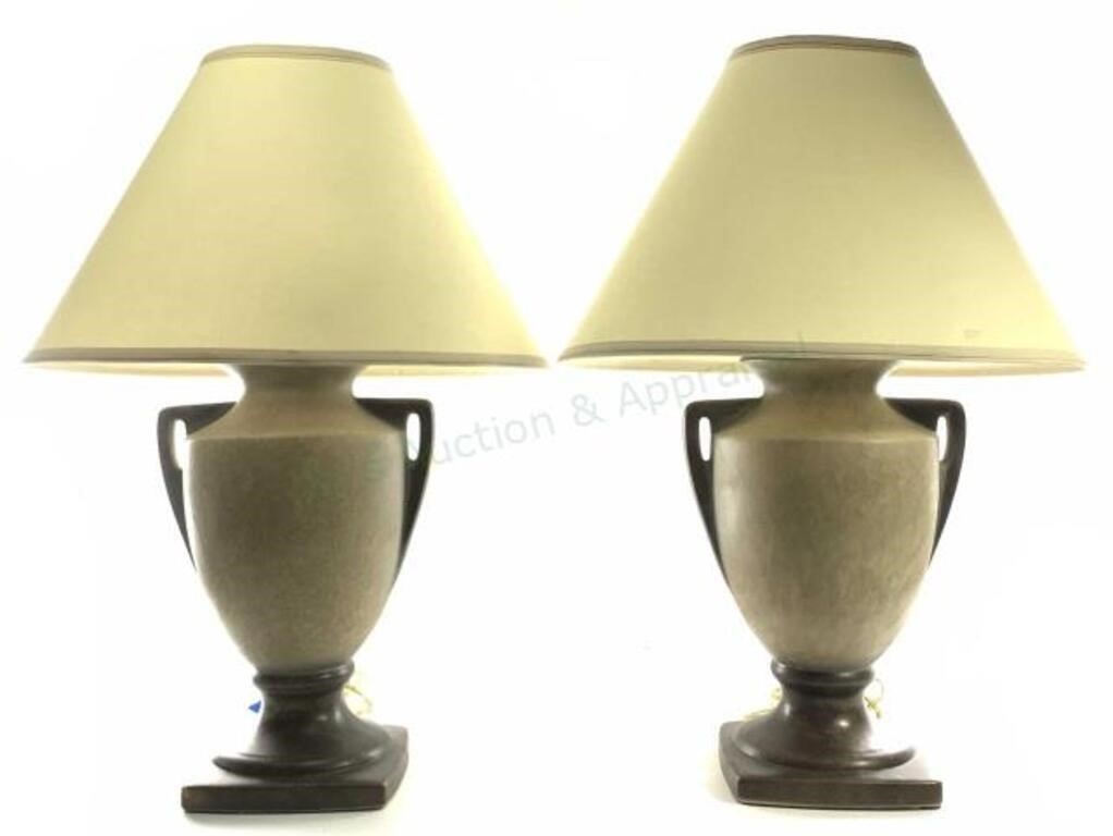 Pair Classical Ceramic Urn Style Table Lamps