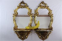 Pair Syroco Gilt Gold Hanging Mirrored Shelves