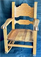 Antique Solid Tiger Oak Carved Rocking Chair