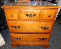 144A Side Table 3 Drawers Brown with Glass on Top