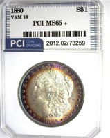 1880 VAM 10 Morgan PCI MS65+ Colorful Rim