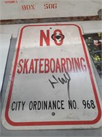 No skateboarding metal sign