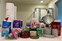 J - MIRROR, CLEANING SUPPLIES, BATHROOM TISSUE