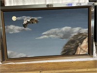 Acrylic on Canva of Eagle soaring by the moon -