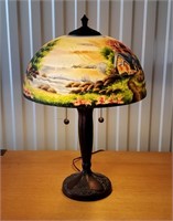 Antique Reproduction Reverse Painted Table Lamp