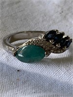 Sterling Silver Ring w/ Sapphires Sz 7.25