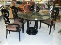BEVELED GLASS TOP 48" TABLE WITH DARK WOOD BASE,