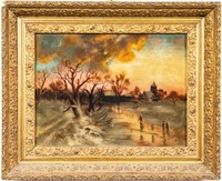 American School "Sunset in Early Winter" Oil, 1891