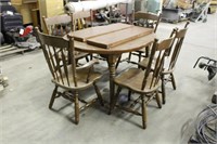 SOLID OAK TABLE, 54"X42", WITH (2) 12" LEAVES, AND