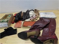 Vintage gloves, boots, high heel shoes.