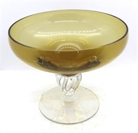 Amber art glass compote