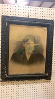 Antique framed print of a young man - frame has