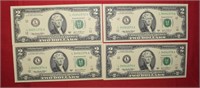 (4) Consecutive Unc. 2003A $2 Fed. Reserve Notes