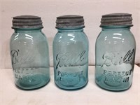 (3) Blue Ball Mason Quart Fruit Jars w/lids