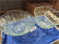 (2) Large Glass Serving Bowls & Punch Bowl Set