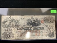 The Valley Bank of Maryland $5 Note Dated 1856