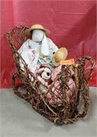 Wicker Sleigh and Bunny decorations