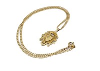 9ct Yellow gold "fob" pendant & flat chain