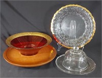 Red Glass Bowl with Goldtone Trim
