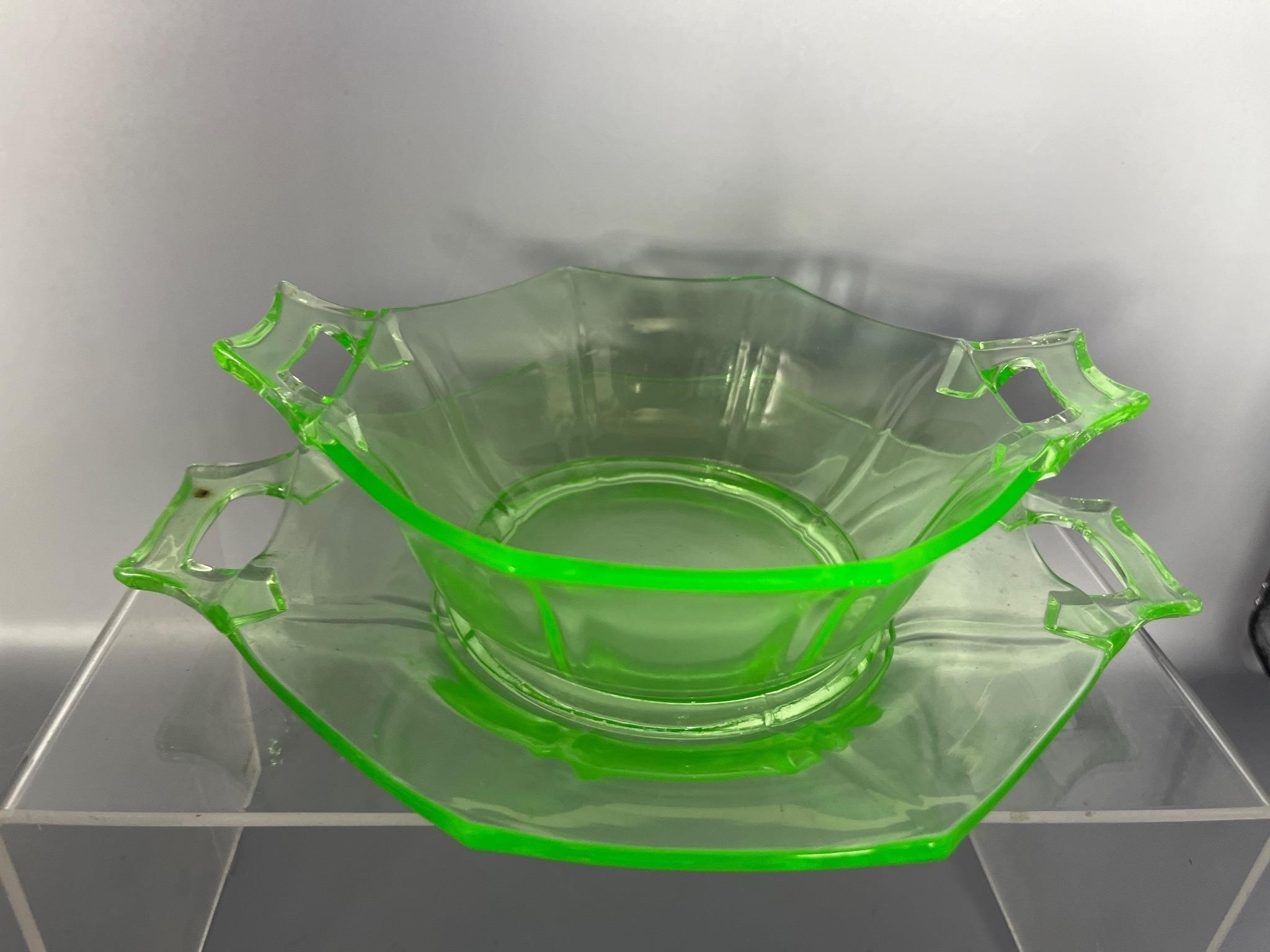 Uranium glass dish and bowl