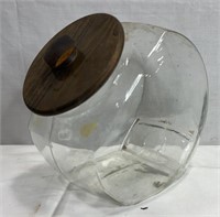 Vintage Candy/Cookie Octagon Jar W/ Wooden Lid