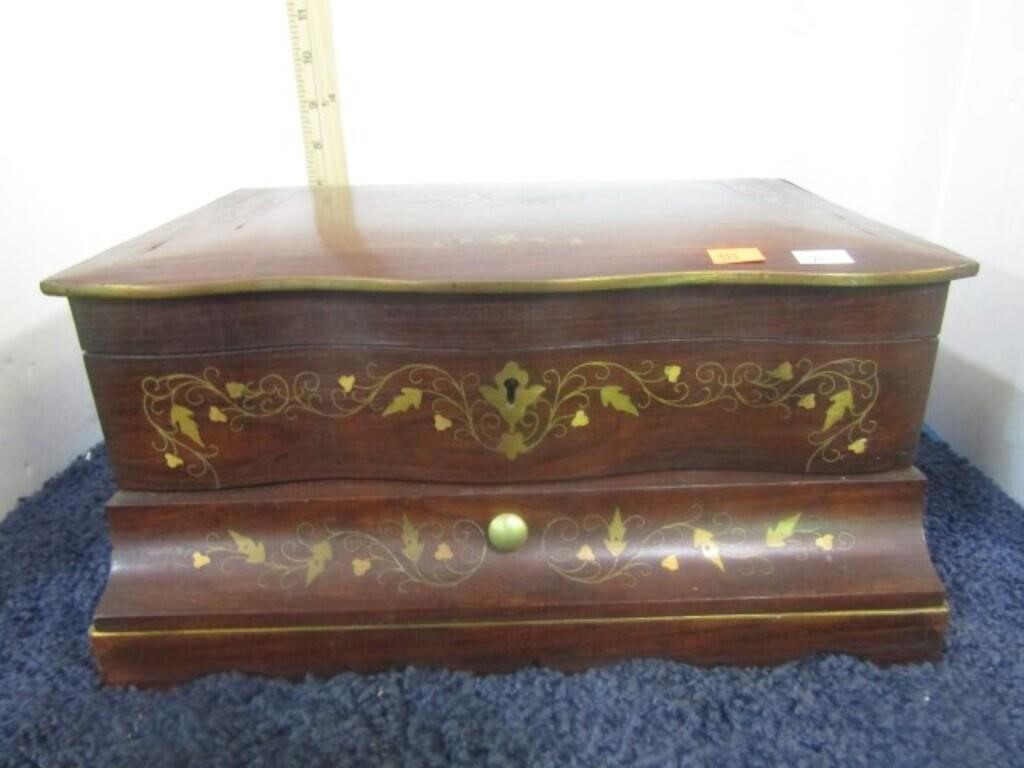 MAHOGANY W. BRASS INLAY JEWELRY BOX