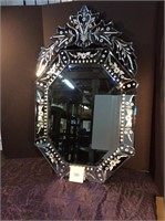 Silver etched ornate mirror