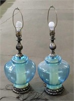 (R) Blue Glass Table Lamps 26"x14"