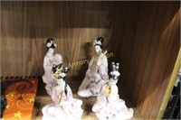 4 VINTAGE MCM PORCELAIN GEISHA MUSICIANS FIGURINES