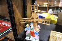 WOODEN WINDMILL AND DUTCH TRIO FIGURINE