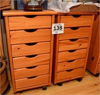 Wooden rolling drawer cabinets - set of 2