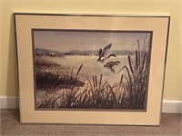 Framed mallard duck cattails print