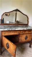 Antique Marble Top Mirrored Drawer Cabinet